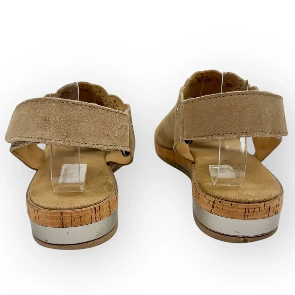 Sesto Meucci Sandals 8.5 Tan Suede Laser Cut‎ Floral Studded Wedge Boho Italian